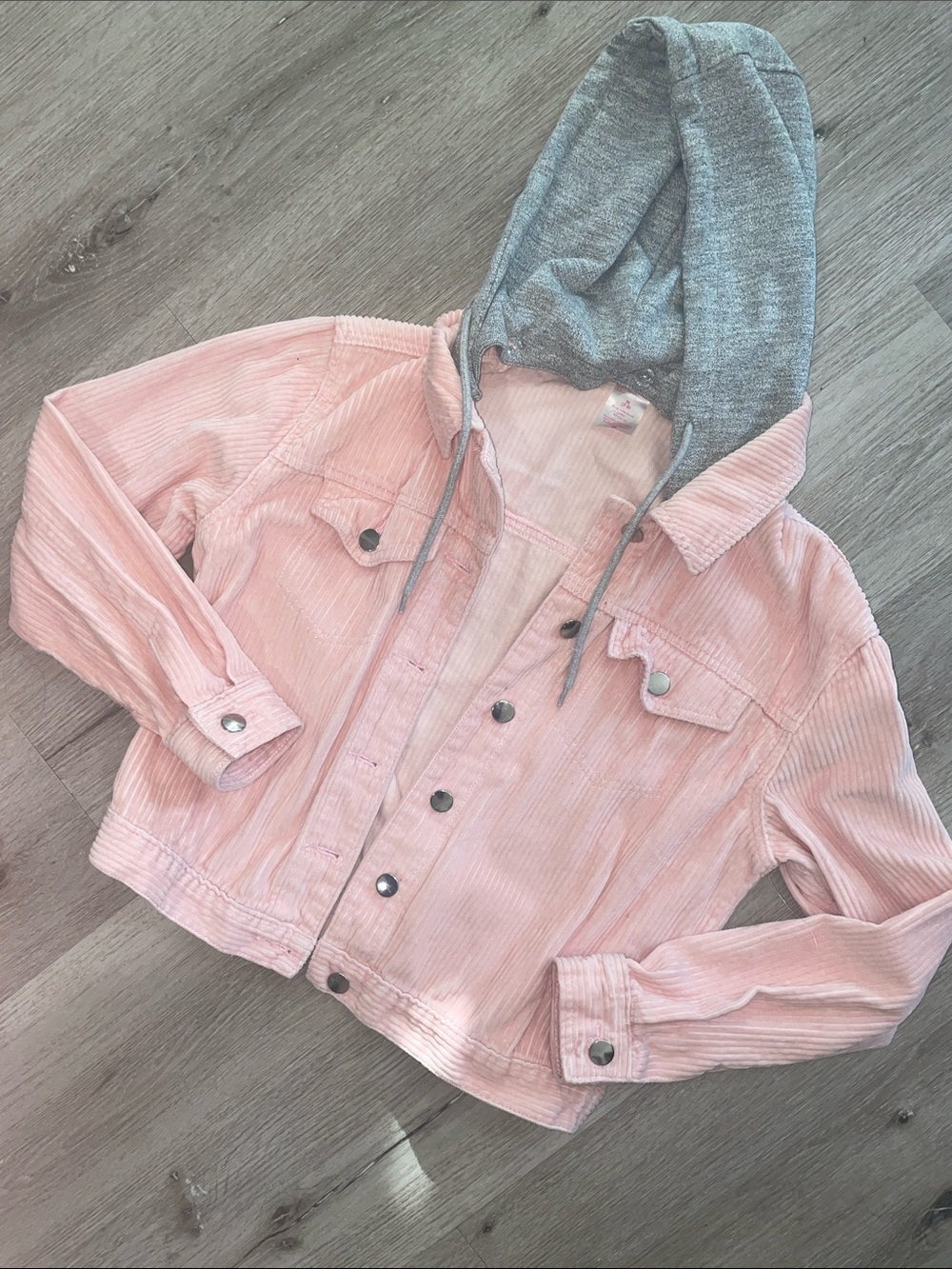 Soft Pink Corduroy Jacket with Removable Gray Hood | Women’s Medium | NWOT